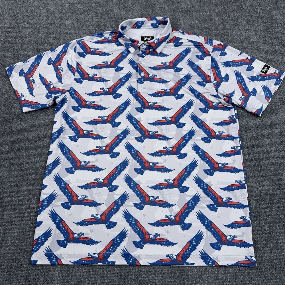 Waggle Liberty Polo Shirt Men's Large USA Eagle Patriotic Print Performance